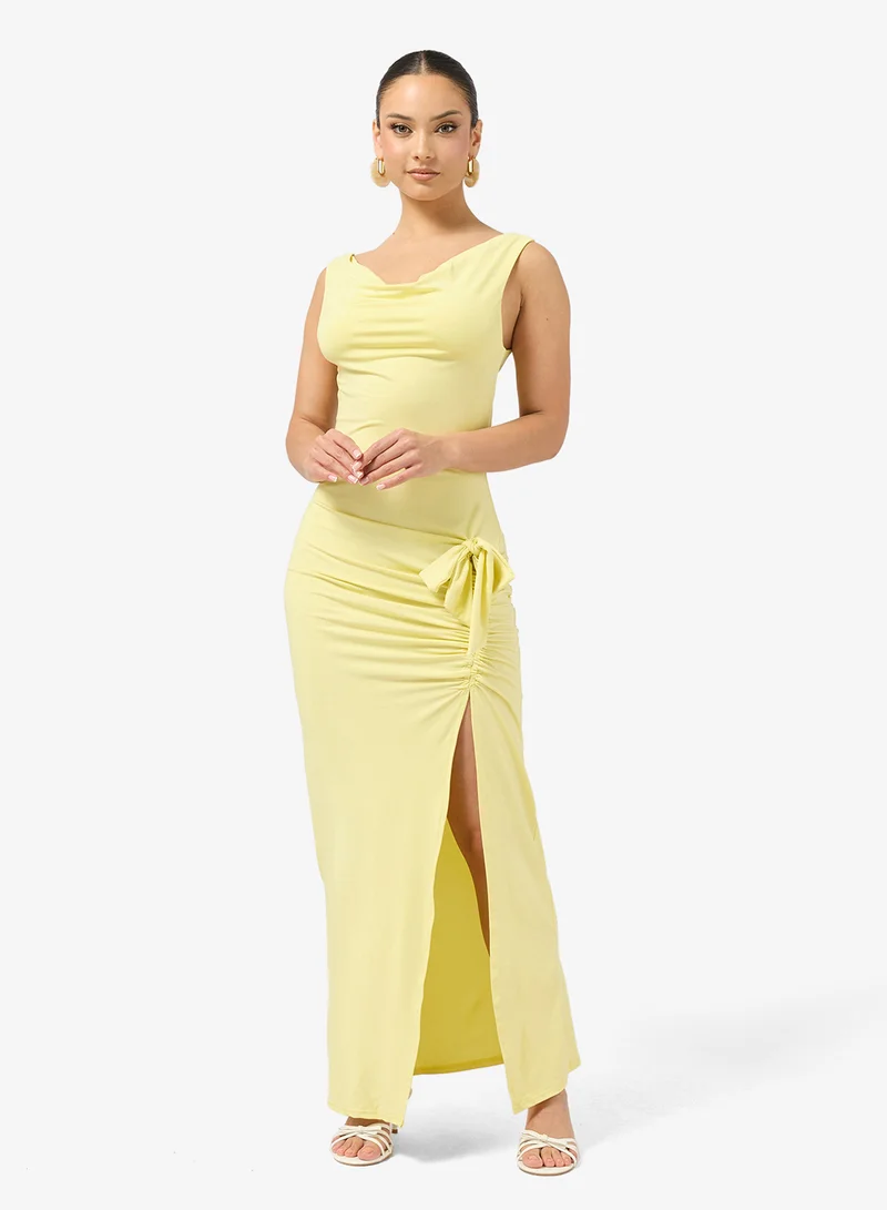 Ginger  Cowl Neck Ruched Dress with Slit for Women | Best Price UAE